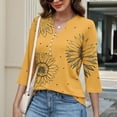 thumbnail image 4 of Bbyeadc Blouse Tops for Women 3/4 Length Sleeve V Neck Tops Button Floral Print Tee Business Summer Pullover,Yellow(XL), 4 of 5