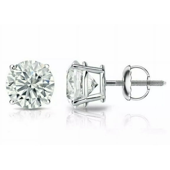 Forever Jewels 4 Prong 2 Carat Round Shaped Moissanite Solitaire Stud Earrings In 14K White Gold Plated Gift for Women Mom Her