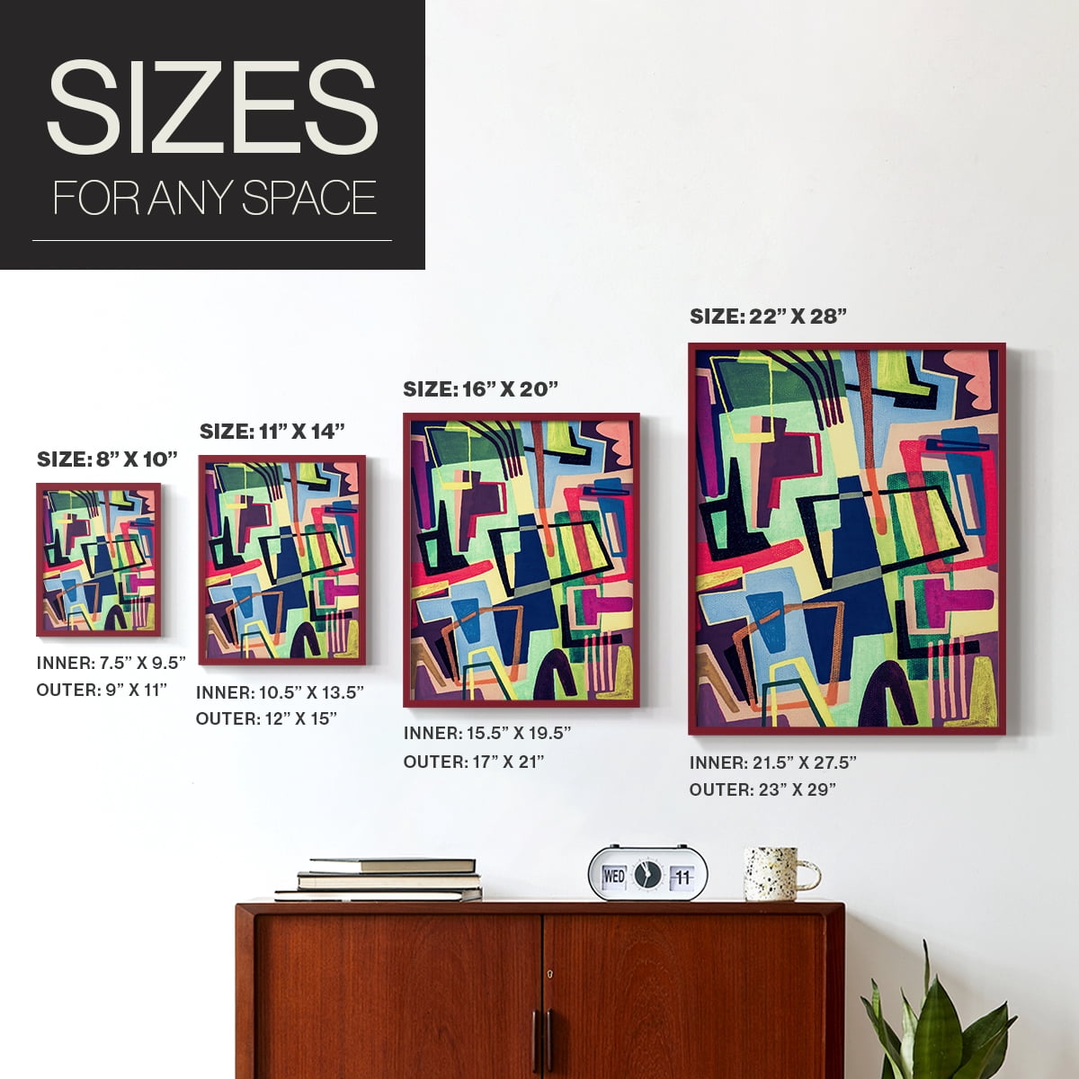 Connected Colors II Framed Print in Red Solid Wood Framed Print No Nail Hanging