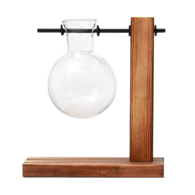 Terrario para plantas transparente con soporte de madera, soporte para jarrón de vidrio, soporte creativo de madera. Estilo1