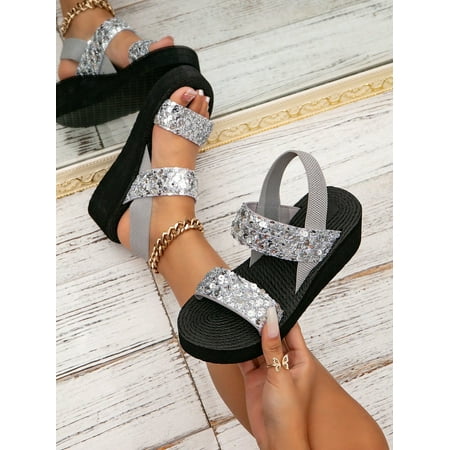 

ASWMXR Minimalist Slingback Wedge Sandals Black Vacation Solid Color Wedge Sandals