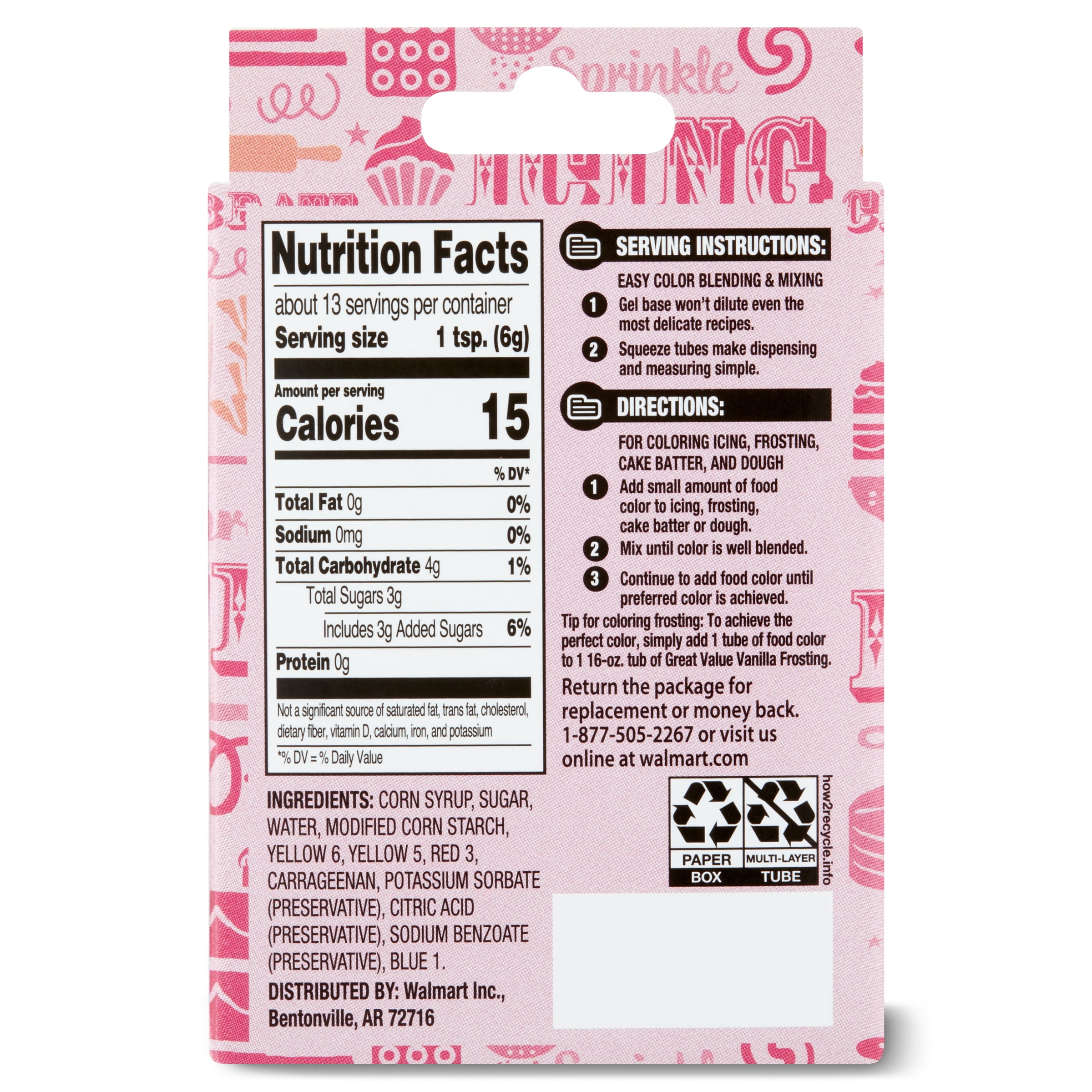(2 pack) Great Value Gel Food Colors, Neon Multicolor, 2.7 oz
