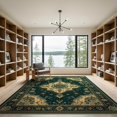 thumbnail image 2 of ODIKA 9'x12' Dark Green Boho Vintage Cottagecore Witchy Washable Area Rug Moody Style Medallion Worn Frame Ornate Symmetric Motif Non-Shedding, Easy Care for Master Suite, California King, Under Bed, 2 of 7