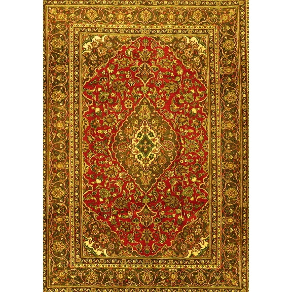 Ahgly Company Machine Washable Indoor Rectangle Persian Yellow Traditional Area Rugs, 5' x 7'