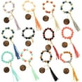 thumbnail image 5 of Silicon Beads Wooden Disc Bracelet Tassel Keychain Wristlet Gift for Her Key Ring, 5 of 10