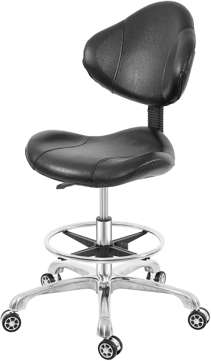 Rolling Black Medical Stool Seat Back Cushion Drafting Task Chair Lab Spa Office 