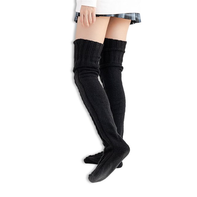 Medias de punto Color sólido Keen Socks High Socks Women Leg Weavers Zapatos Accesorios Lindo otoño Halloween Medias Negro 1 par Kearding AP004203-01B