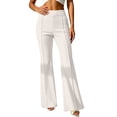 thumbnail image 6 of Women's Soft Stretchy Straight Leg Pants for Business Casual, Mid Elastic Waist with Slim Fit & Shaping, Multi-Pockets, Dressy Lounge Work Office, Womens Trousers | VerBelle,White XL, 6 of 7