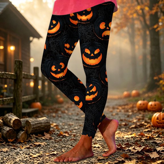 sdhkgrrt Women Plus Size High Waisted Stretch Halloween Print Leggings Casual Streetwear Activewear Lounge Yoga Fall Winter Gym Workout Trousers, Multicolor L