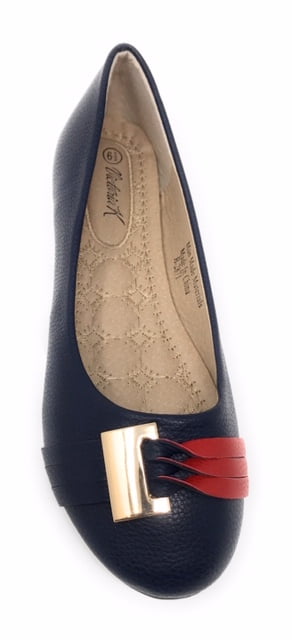 Victoria K Women's Gold Buckle With Two Tone Straps Ballerina Flats