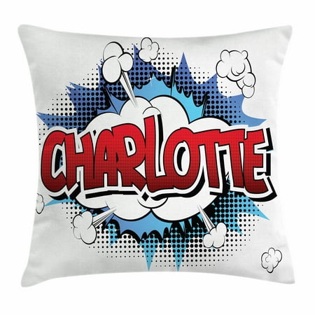 Charlotte Throw Pillow Cushion Cover, Female Name with French Origins in Retro Cartoon Design Explosion Effect and Dots, Decorative Square Accent Pillow Case, 16 X 16 Inches, Multicolor, by