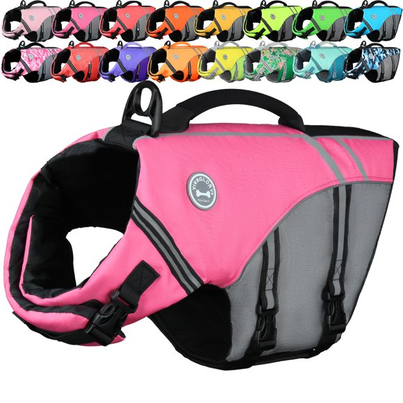VIVAGLORY Gilet de Sauvetage pour Chien Style Sportif, Gilet de Sauvetage pour Chien pour Natation et Bateau, Ripstop et Flottabilité pour Chiot, Gilet de Flottaison avec Poignée, S, Rose