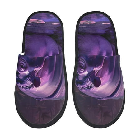 Balery Purple Hippo In Water Slient Indoor Furry Fleece Comfort House Shoes Soft Non-Slip Home Shoes Cotton slippers House Slippers-- Medium
