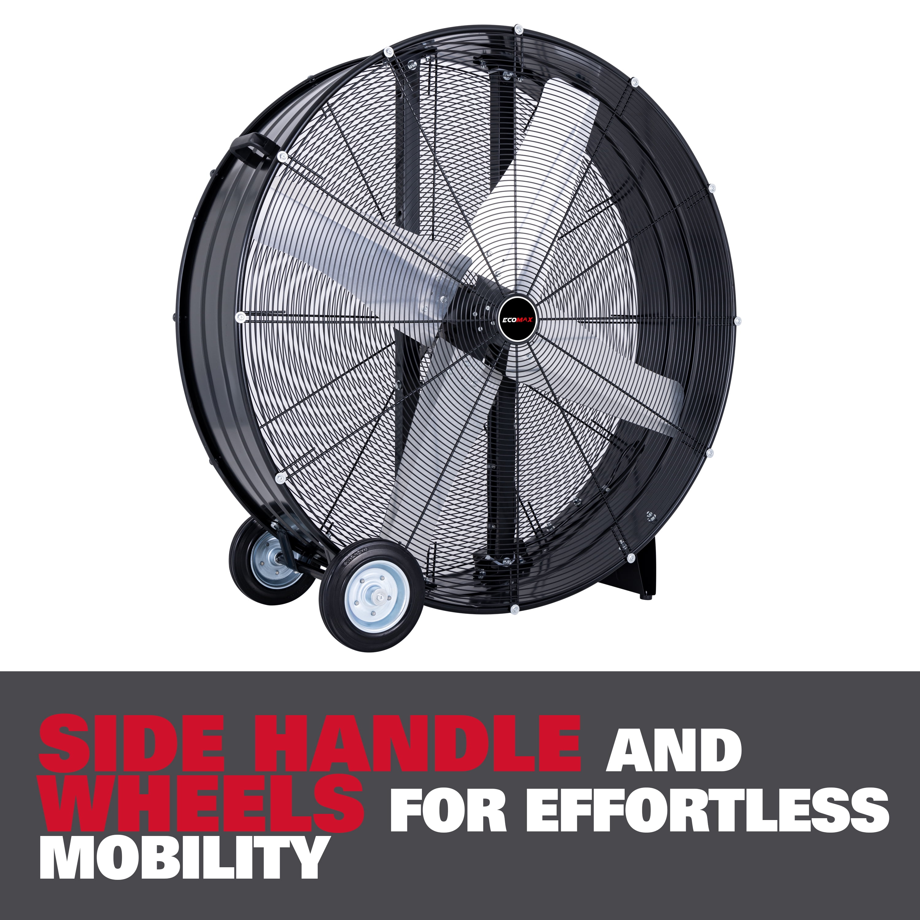 Ecomax EMF104218D 42" High Velocity Industrial Drum Fan – 2-Speed Black Floor Fan with Wheels