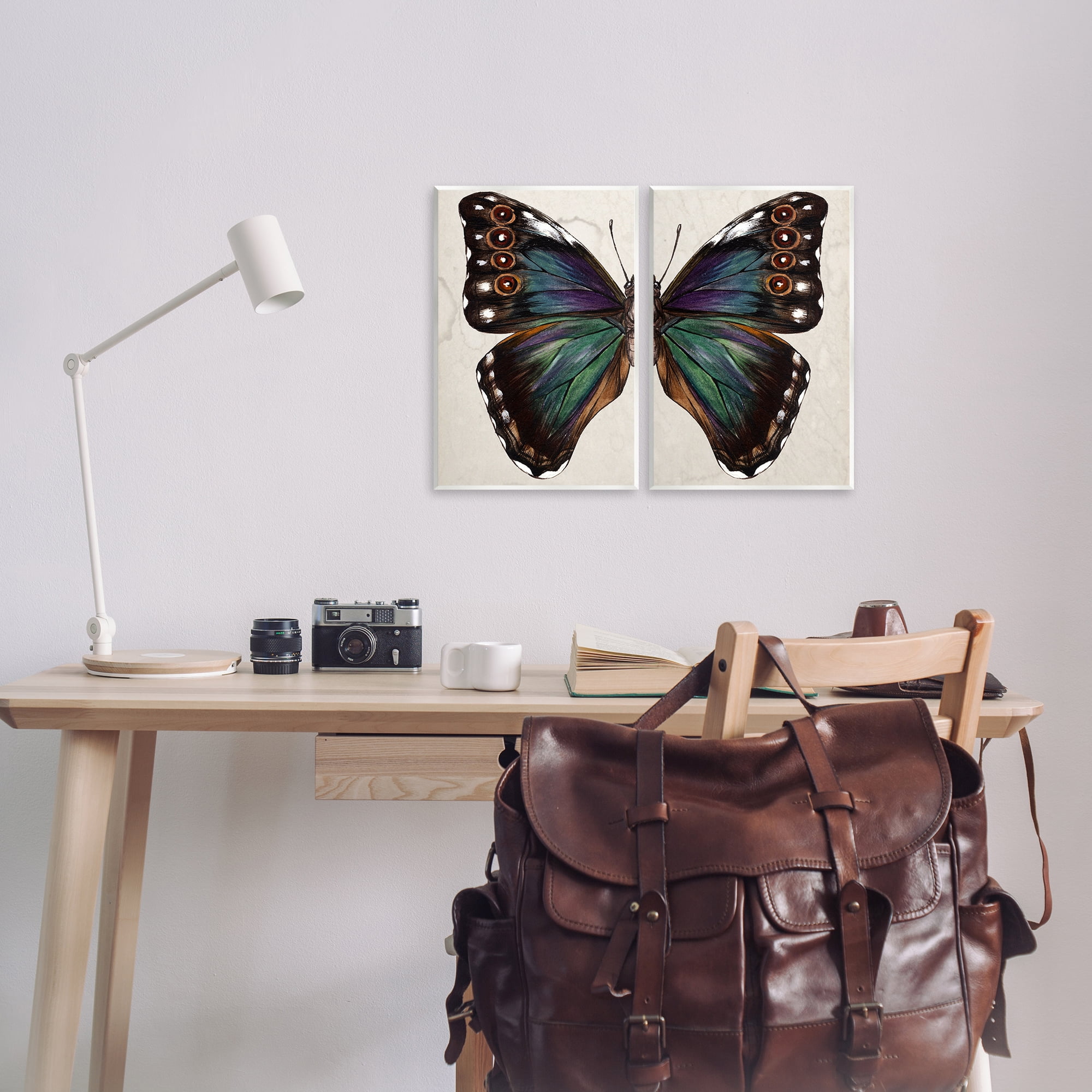 Stupell Industries Colorful Purple Green Butterfly Animals Painting Unframed Art Print Wall Art, 10 x 15, Set of 2