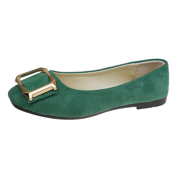 Army Green Women'S Canvas Shoes Square Toe Decor Buckle Flat Solid Color Candy Color Casual Breathable Work Footwear For Spring Autumn Wear Size 36