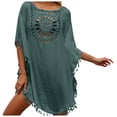 thumbnail image 3 of Women's Swimsuit Coverup Crochet Chiffon Tassel Cover Ups Dress Summer Swimwear Beach Lace Pullover Bathing Suit Green, One Size, 3 of 6