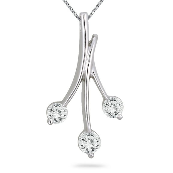 SZUL Women's 1/2 Carat TW Diamond Three Stone Leaf Pendant in 10k White Gold (J-K-L Color, I2-I3 Clarity)