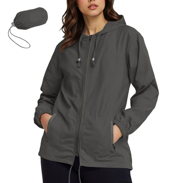Pincandy Imperméable pour Femmes, Manteau de Pluie Léger, Trench à Capuche Coupe-Vent avec Poches pour l'Extérieur