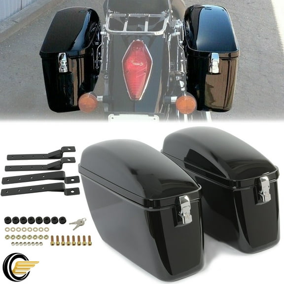 Black Large Hard Saddle Bags For Motorcycle Kawasaki Vulcan 1500 Cruiser Trunk