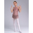 thumbnail image 2 of YiZYiF Kids Girls Shiny Tassel Jazz Latin Dance Dress Leotard Keyhole Back Lyrical Dance Costume Dusty Pink 10, 2 of 7