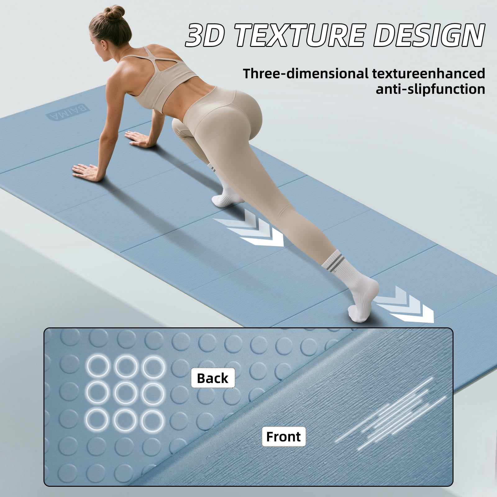 BAIMA Extra Wide Yoga Mat 31.5" x 75" length Large Non-Slip TPE Foldable,Exercise Matt for Yoga Pilates,Home Gym Flooring, Meditation(Blue Gray)