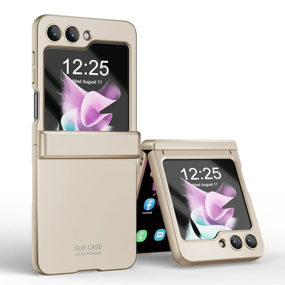 ELEHOLD Full Body Case for Samsung Galaxy Z Flip 5 Case with Hinge Protection, Galaxy Z Flip5 Case with Small Screen Protector Slim Shockproof Protective Phone Case,Gold