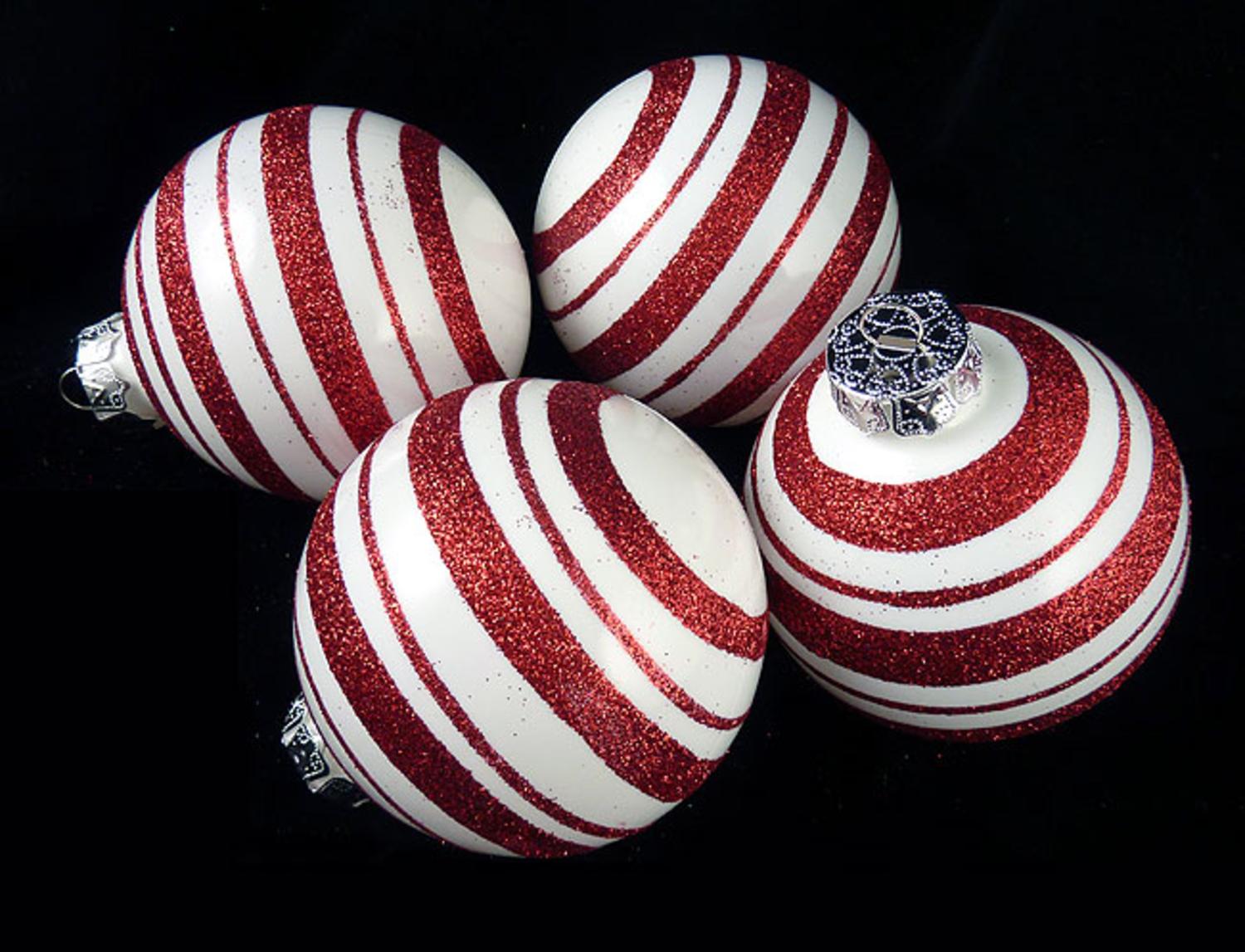 4ct Peppermint Twist Candy Cane Shatterproof Christmas Ball Ornaments 3 ...