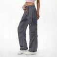 thumbnail image 5 of Mgmyaa Women's Soft Lightweight Nylon Straight-Leg Cargo Full Length Pants with Drawstring Mid Waist Adjustable Waist Active Fit Trousers for Sports Hiking Gym, 5 of 7