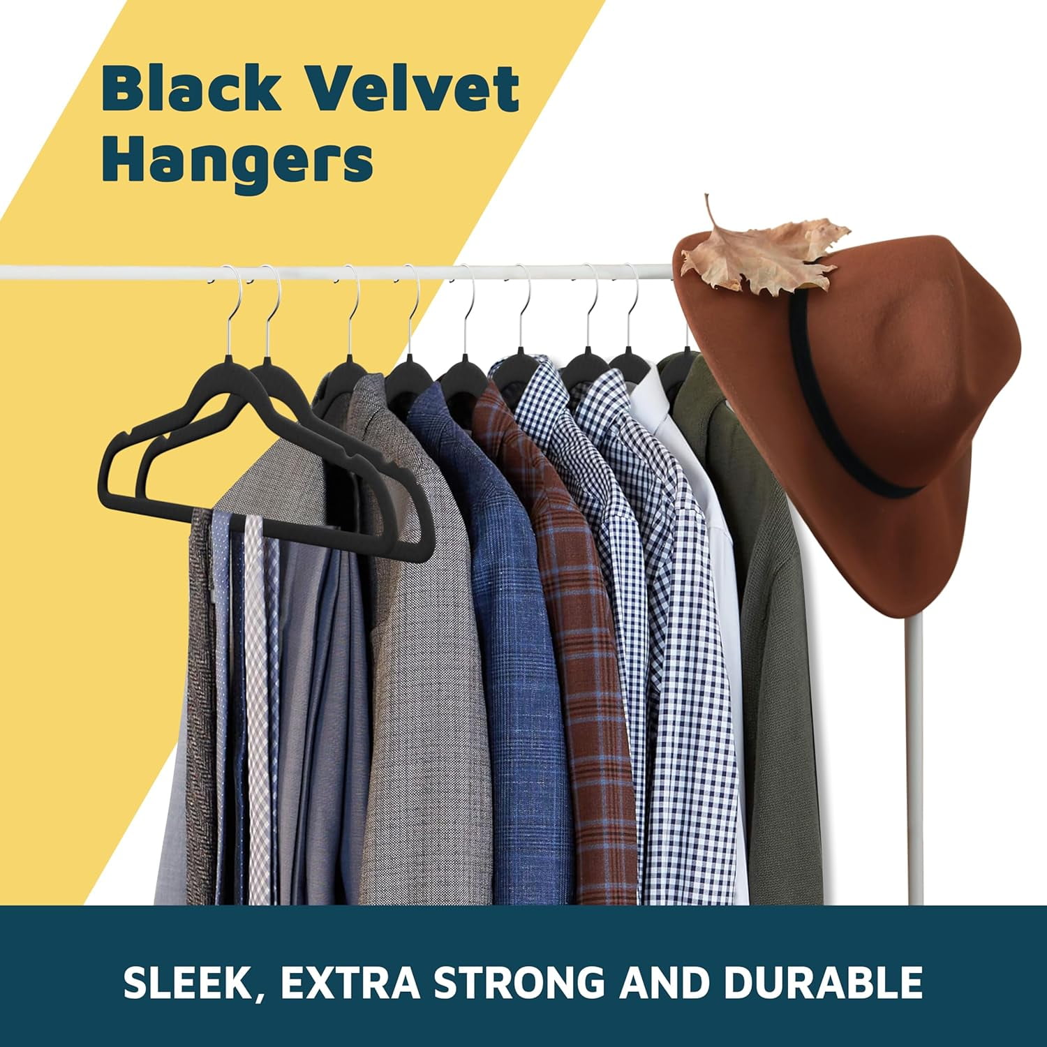 Lifemaster Velvet Clothes Hangers – With 360 Degree Swivel Hook & Non-Slip Shoulder Notch, Holds Up To 10 lbs, Heavy Duty Hanger Set, For Organizing Suit, Dress, Coat, & Clothes, Pack of 10, Black