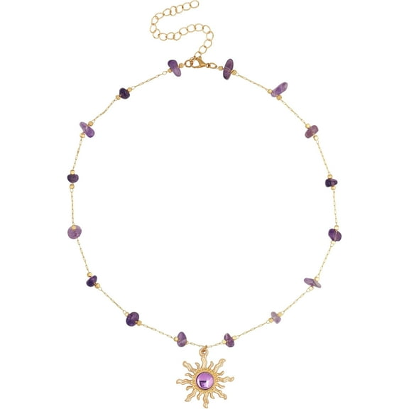 MINCHI Boho Vintage Hippie Gold-Tone Sunburst Stone Choker Necklace – A Symbol of Luck & Harmony, Jewelry Gift for Women