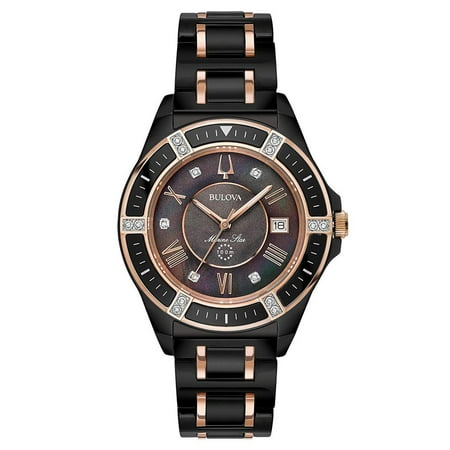Bulova Marine Star Black Mother of Pearl Diamond Dial Ladies Watch 98R242