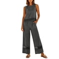 thumbnail image 2 of MLCDZ Summer Pants Sets Womens 2 Piece Outfits Cotton Linen Sleeveless Crop Top Round Neck Lace Wide Leg Loose Fit Trousers Beach Travel Set with Pockets, 2 of 9