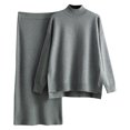 thumbnail image 2 of DailyTrove Women's Long Sleeve Mock Neck Sweater & Pant Set - Solid Color, Slim Fit, Fall & Casual Daily Wear,Gray, 2 of 6