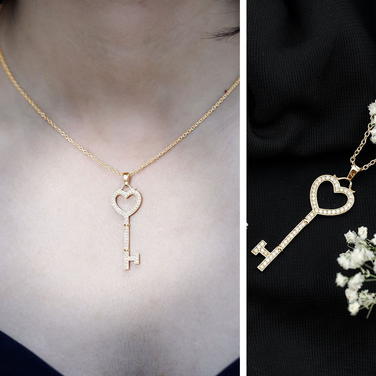 Rosec Jewels Lab Grown Diamond Heart Key Pendant Necklace - with