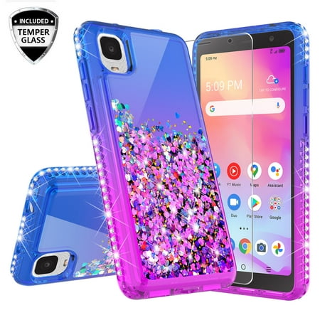 Liquid Quicksand Glitter Cute Phone Case for TCL ION Z / TCL A3 A509DL / TCL A30 / A30 Case for Girls Women Clear Bling Diamond Phone Case Cover - Purple/Blue