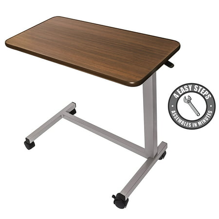 Vaunn Medical Adjustable Overbed Bedside Table with Wheels (Hospital and Home (Sharper Image Best Over Bed Table Overbed Adjustable Tilt Table)