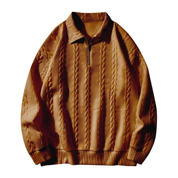 gbyLJF Men's Quarter Zipper Sweaters Solid Color Jacquard Long Sleeve Pullover Sweater Loose Fit Casual Turndown Collar Tops