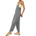 thumbnail image 4 of Nlife Women Solid Color V Neck Sleeveless Jumpsuit With Pockets, 4 of 6