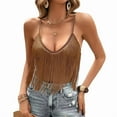 thumbnail image 2 of Womens Western Cowgirl Top - Country Concert Outfits Festival Tassel Hem Boho Camisole Rave Tank Shirt Light Brown L, 2 of 8
