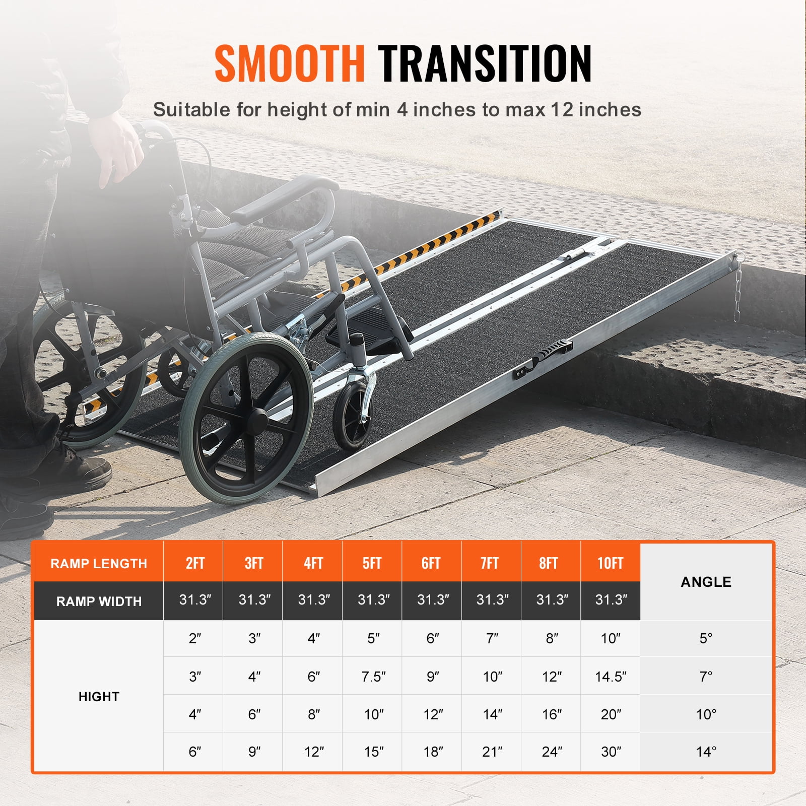 KFFKFF Folding Wheelchair Ramp Portable Aluminum Threshold Ramp 4 ft 800 lbs