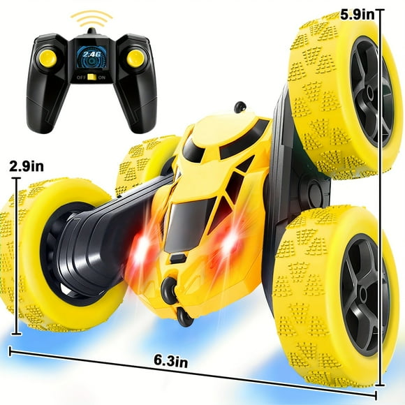 LNGOOR Voiture Télécommandée Cascade Voitures RC 90 Min de Jeu 2,4 GHz Double Face Rotation 360° Crawler RC avec Phares 4WD Tout-Terrain Drift Voiture RC de Course Jouet pour Garçons et Filles de 6 à 12 Ans