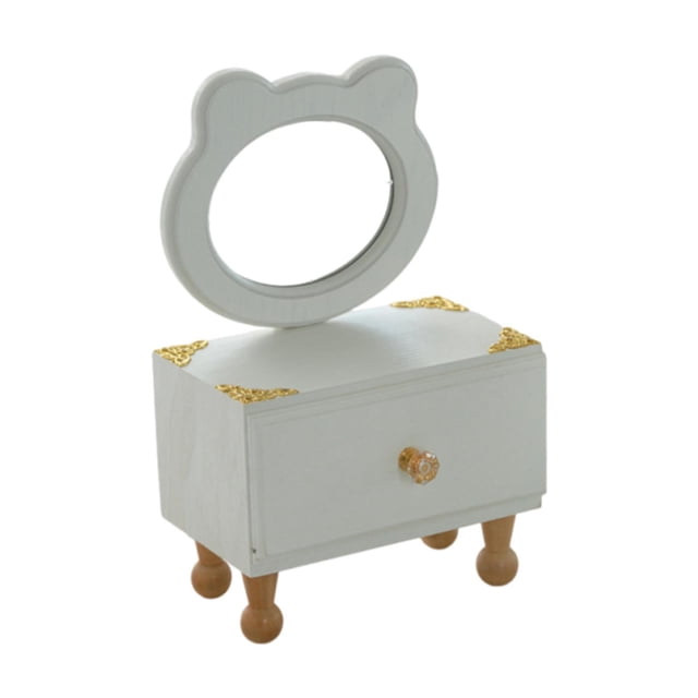 Espejo de maquillaje de escritorio con cajón, regalo de cumpleaños para niña, práctico cosmético. Espejo con forma de oso