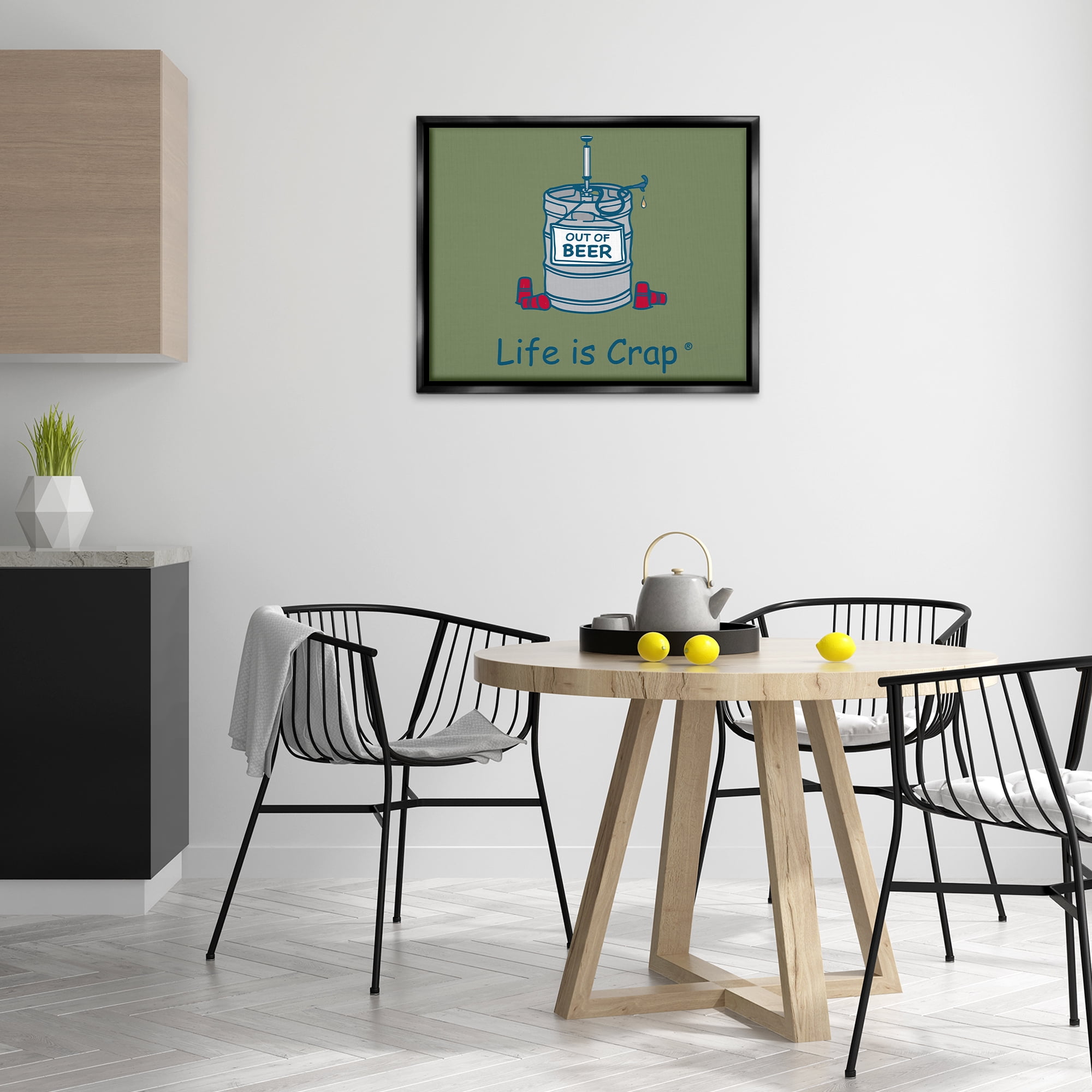 Stupell Industries Funny Empty Beer Keg Novelty & Humor Painting Black Floater Framed Canvas Art Print Wall Art, 31 x 25