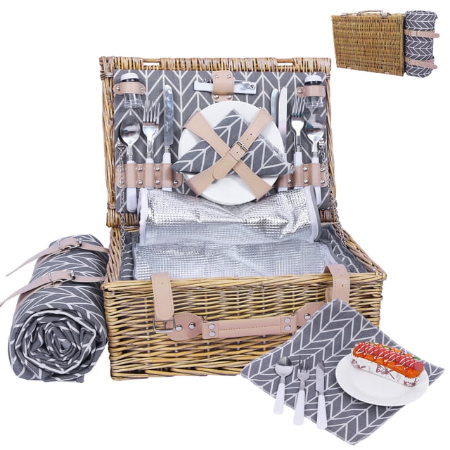 Cesta de picnic Neti Neti de mimbre para 4 personas con hielera y manta