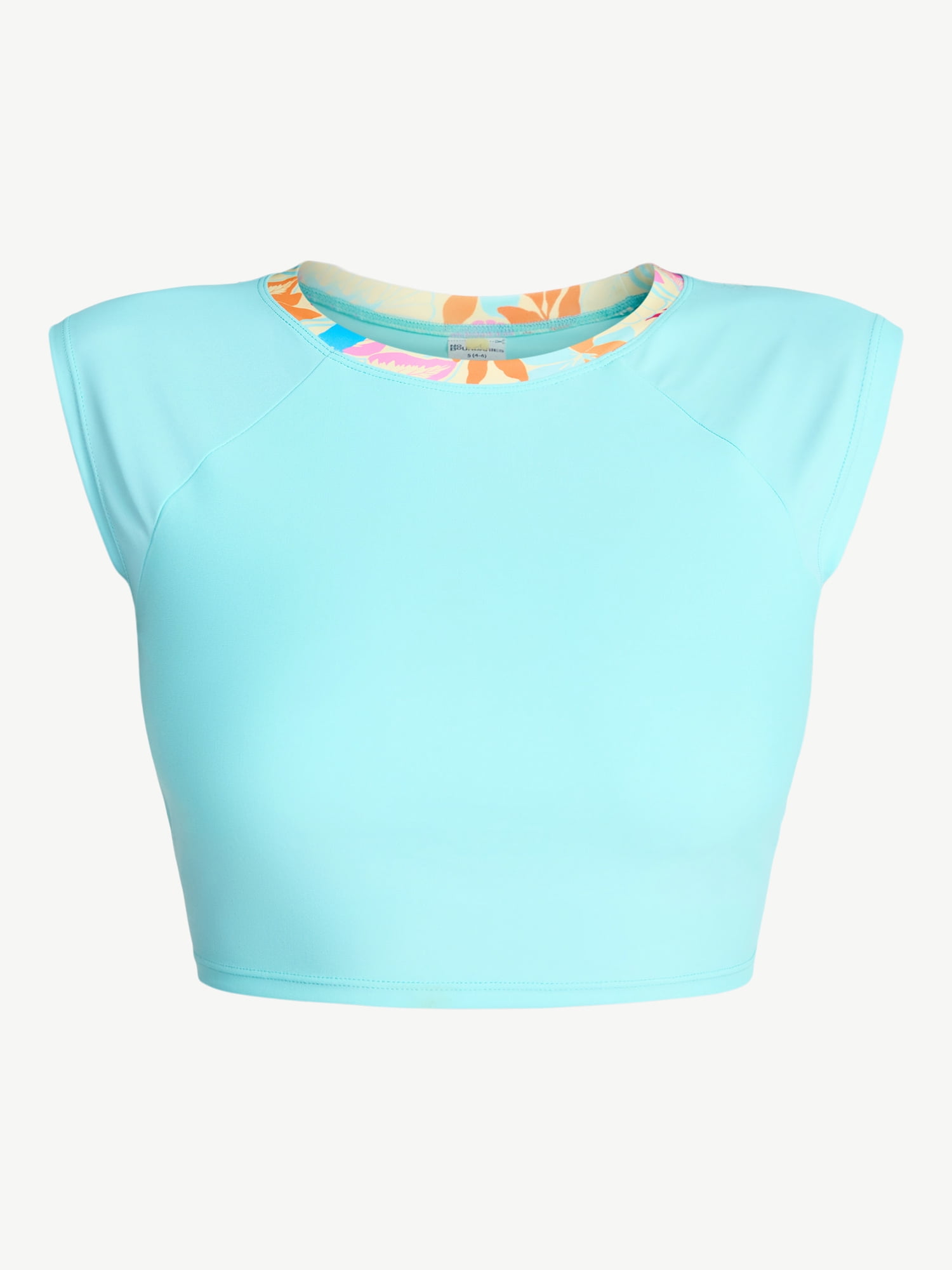 No Boundaries Bright Palms Rashguard Crop Top with Short Sleeves, Women's XXS-XXL