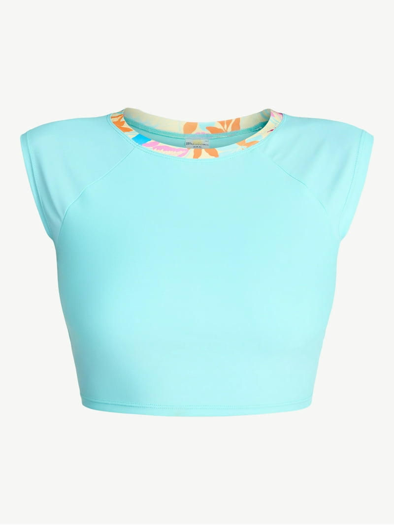 No Boundaries Bright Palms Rashguard Crop Top with Short Sleeves