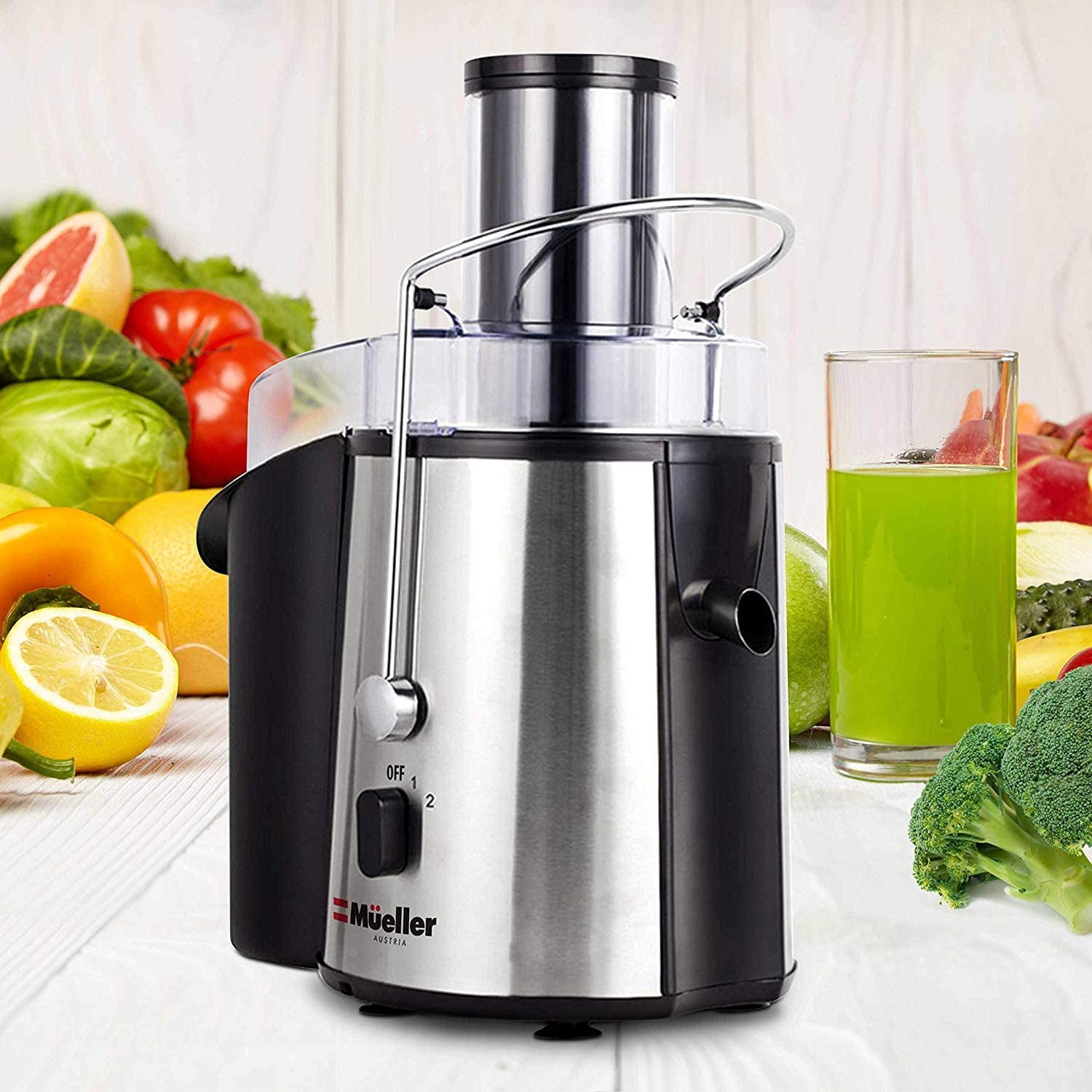 The Mueller SD80A Juicer is a powerful centrifugal juicing machine