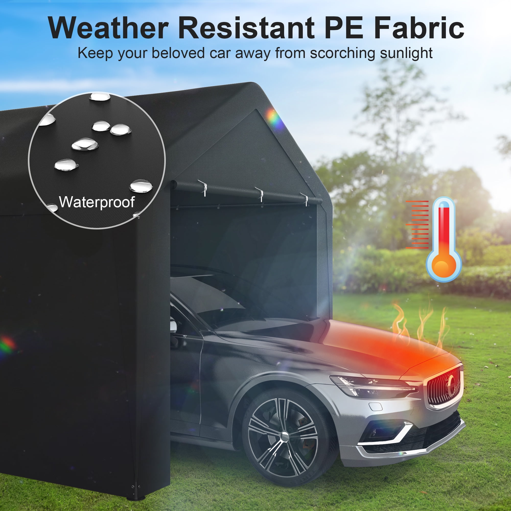 GOJOOASIS 10' x 20' Heavy Duty Carport Storage Shelter Car Canopy Tent with Side Walls, Black