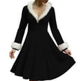 thumbnail image 2 of Women's Casual V-neck Christmas Print Plush Long-Sleeve Casual Dress for Holiday and Everyday Wear, Soft Women's Winter Dress with Festive Design,Black,L, 2 of 5